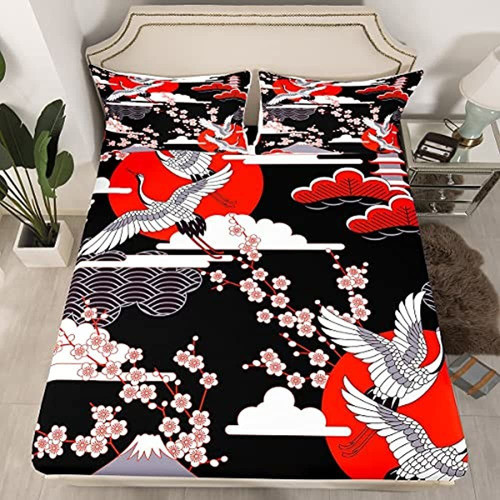 Sábana Bajera Ajustable De Estilo Japonés, Juegos De Cama Co 0