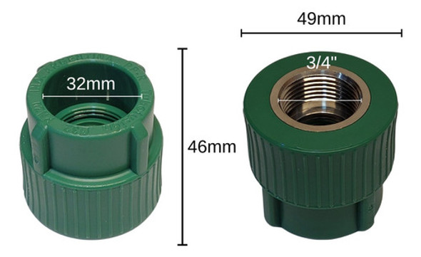 Cupla 32 X 3/4 Rosca Hembra Fusion Verde Tubofusion 1