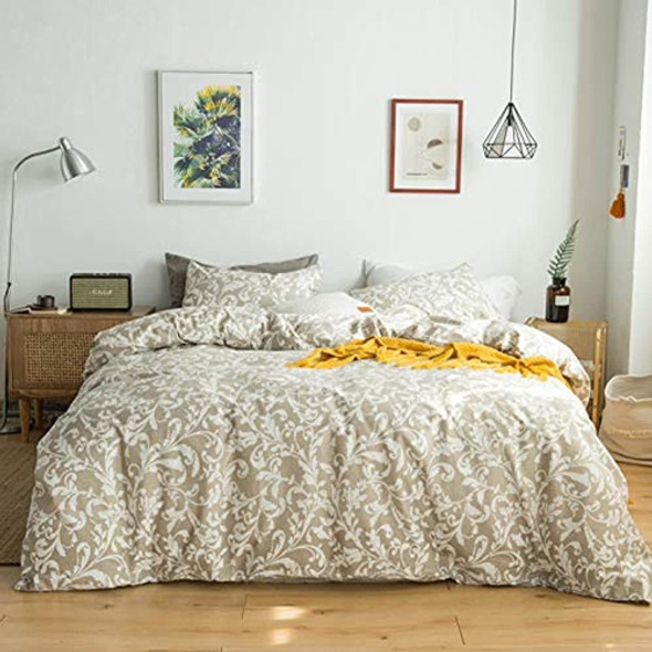 Yuheguoji Beige Floral Funda Nórdica Reina 100% Algodón Caqu 0 Yuheguoji Beige Floral Funda Nórdica Reina 100% Algodón Caqu 0