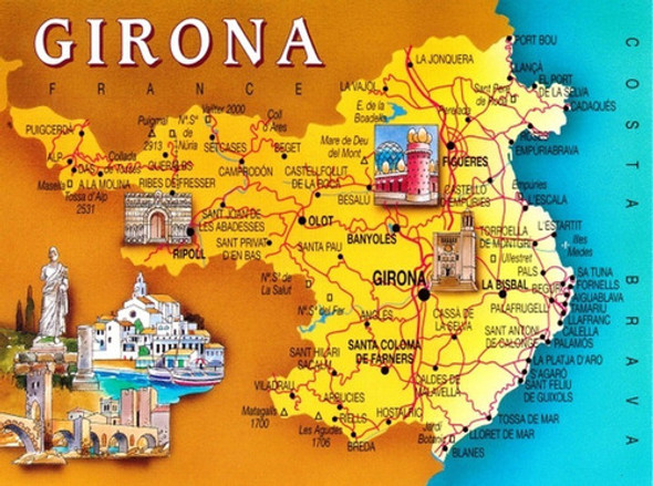 Mapa De Girona - Cataluña - España - Lámina 45x30 Cm. 0