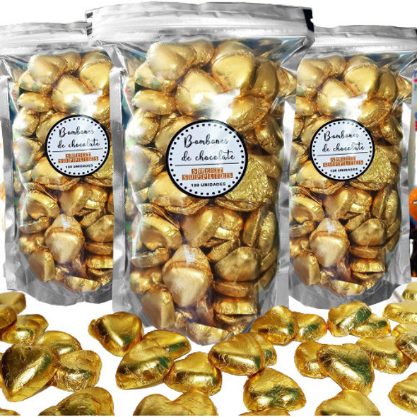 130 Bombones Chocolate Corazón Dorado Souvenir Candy Bar 0