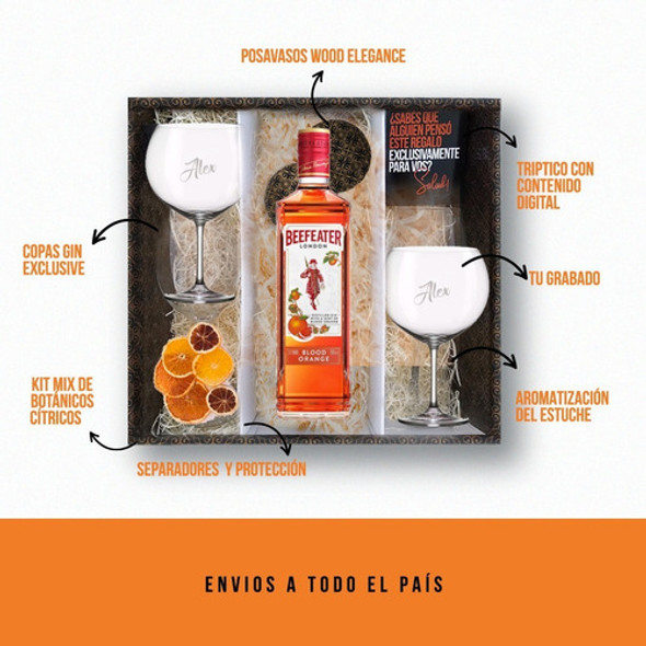 Kit Regalo Gin Beefeater Orange Box + 2 Copas Transparentes 1