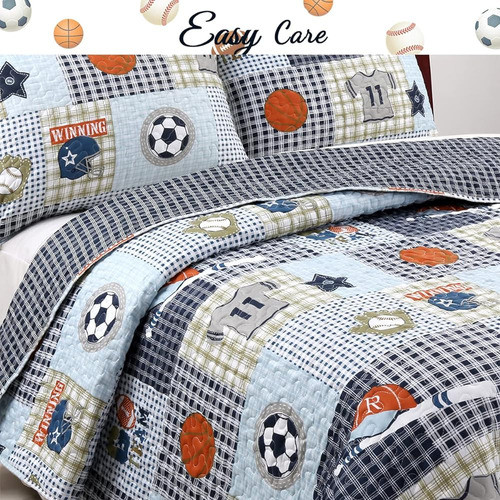 Cozy Line Home Fashions Blue Sports Baseball Basketball Socc 1