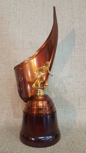 Trofeo Metálico Futbol Femenino Dorada 37cm Base Madera 1