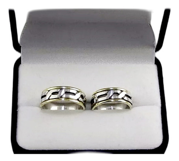 Alianzas De Plata 925 Y Oro 18k Ancho 7mm Tipo Cadena 0