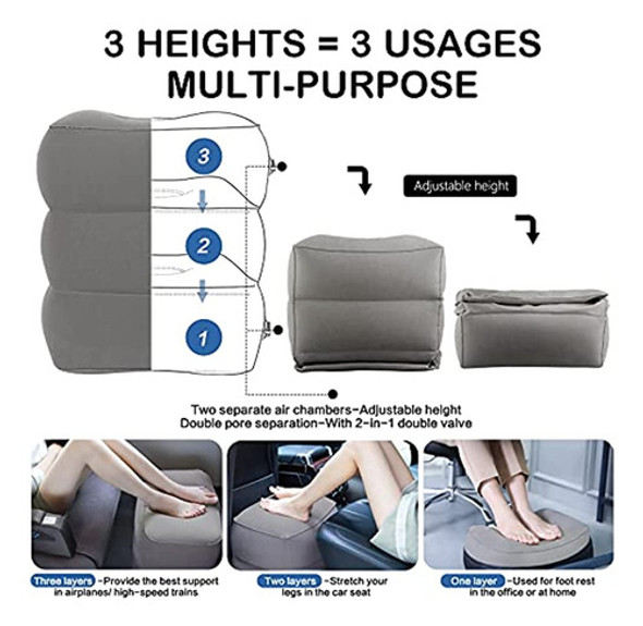 Jefdiee Almohada Inflable Para Reposapiés De Viaje, Cama De 1