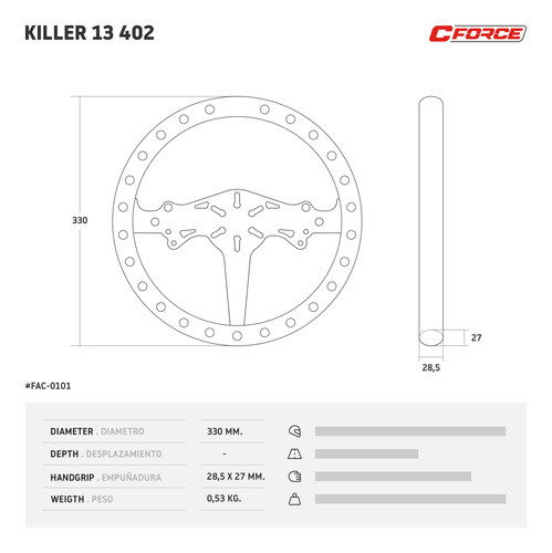 Volante C-force Killer 402 330mm Sin Desplaz Picadas Collino 1