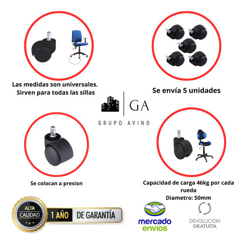 Ruedas Silla De Oficina Pc Sillon Respuestos !! 1