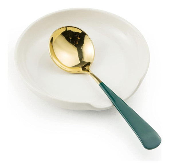 Soporte Para Cucharas Cerámica Grande Blanco Crema Cocina 0