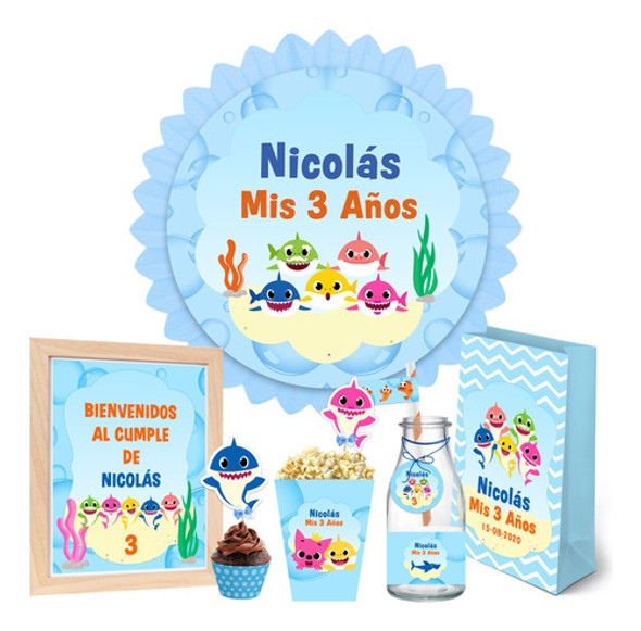 Kit Imprimible Baby Shark Cumpleaños + Banner Circular 0