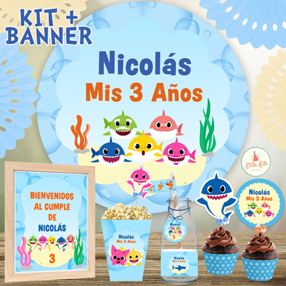 Kit Imprimible Baby Shark Cumpleaños + Banner Circular 1