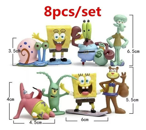 Juguete Adorno Para Acuarios Bob Esponja Kitx8 Unidades 1