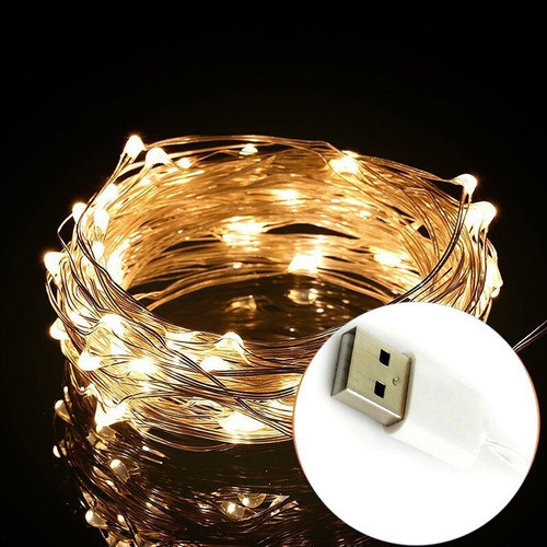 Luces Luz Alambre 100 Microled Calida 10m Usb 1 Unid 0