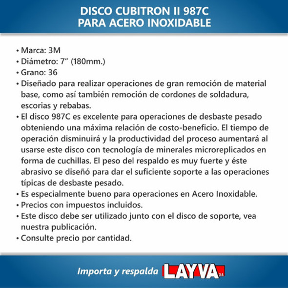 781360 Disco Desbaste Cubitron 7  180mm Gr. 36 Inoxidable 3m 1