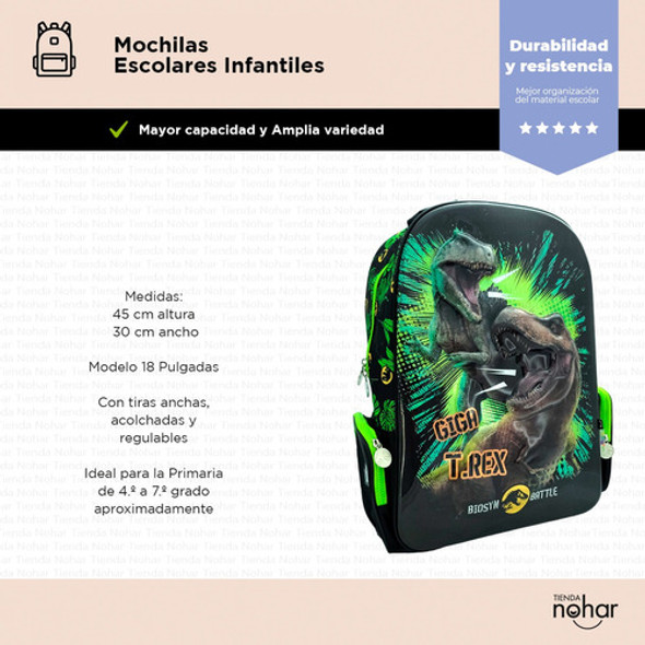 Mochila Escolar Infantil Jurassic World Dino T-rex 43x30 Cm 1 Mochila Escolar Infantil Jurassic World Dino T-rex 43x30 Cm 1