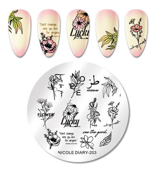 Nicole Diary Placa Estampa Uñas Stamping Nd 203 Letras Flore 0