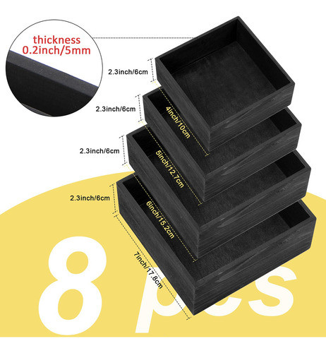 8 Cajas De Madera Rusticas De Color Negro De 7 Pulgadas, 6 P 1