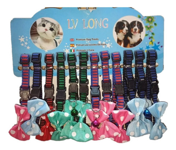 Collar Con Moña Lisa Con Lunares Y Cascabel - Para Mascotas 0 Collar Con Moña Lisa Con Lunares Y Cascabel - Para Mascotas 0