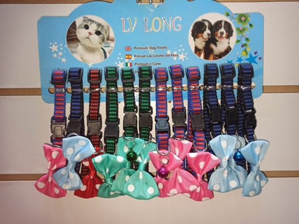 Collar Con Moña Lisa Con Lunares Y Cascabel - Para Mascotas 1 Collar Con Moña Lisa Con Lunares Y Cascabel - Para Mascotas 1