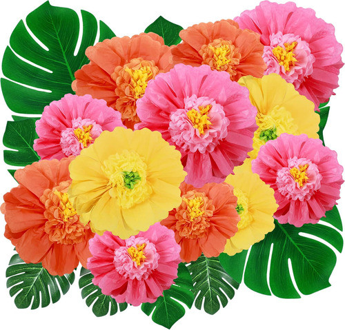 Juego Hojas Palma Sintéticas Flores Papel Seda Grandes, 24 Y 0