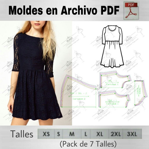 Moldes Patrones Imprimibles Vestido Con Mangas Xs Al 3xl 1