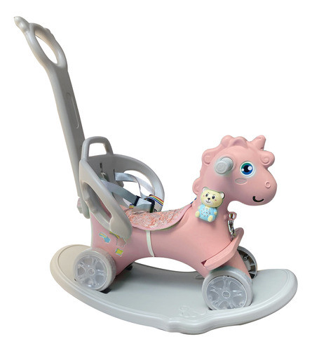 Caballo Mecedor Con Ruedas Multifunción  Verde Y Rosado 0