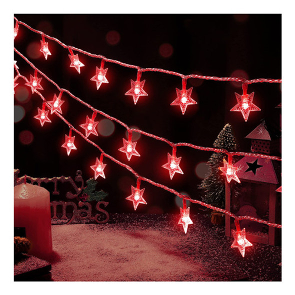 Heyfuni Cadena De Luces De Estrella Roja, 100 Luces Led De N 0