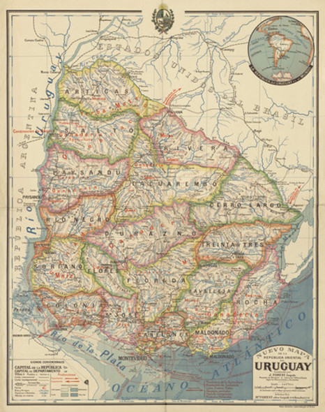 Mapa De Uruguay - División Política - Lámina 45x30 Cm. 1