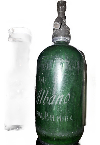 Antiguo Sifon De Vidrio Verde Con Pico De Estaño N. Palmira 0