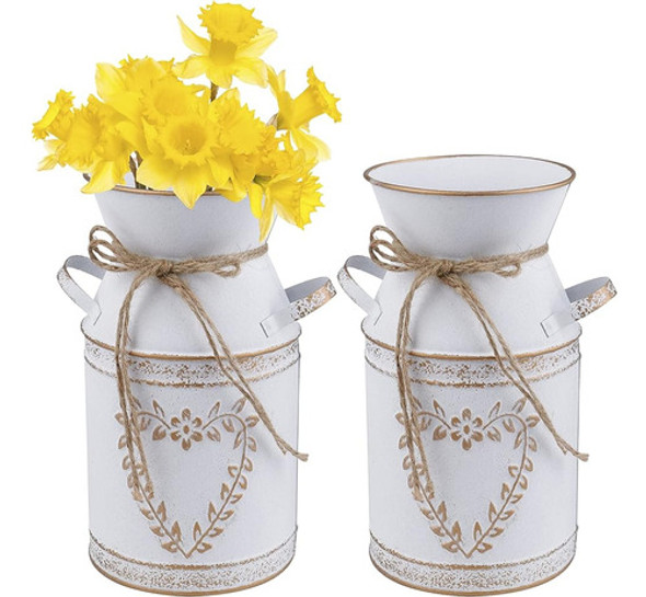 Hacaroa 2 Pack Metal Milk Can Rustic Galvanized Vase, 7.5 In 0 Hacaroa 2 Pack Metal Milk Can Rustic Galvanized Vase, 7.5 In 0
