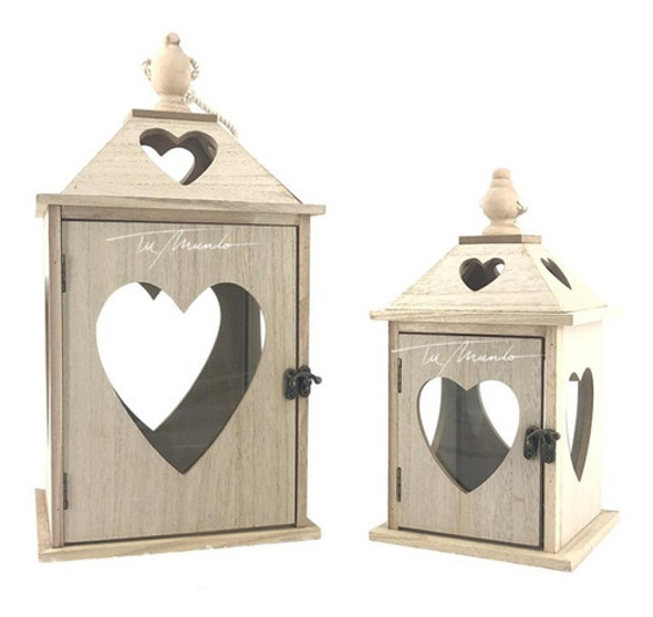 Juego De 2 Faroles Porta Velas Decorativos En Madera 1