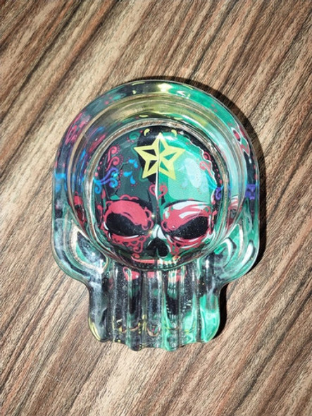Ceniceros Con Diseño De Calaveras, De Vidrio Macizo 0