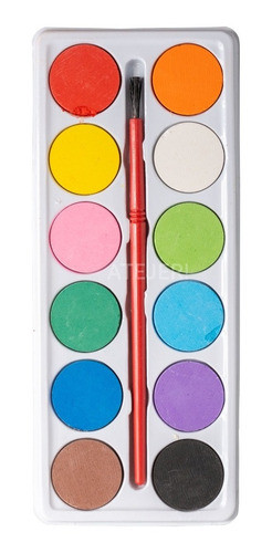 Acuarelas Rectangular + Pincel Marca Cbx Con 12 Colores 0