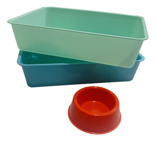 Kit Para Gato: 2 Bandejas Sanitarias+ Comedero Plastico 0