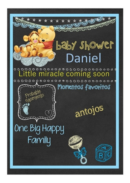 Pizarra Poster Baby Shower Winnie Pooh Editable 0