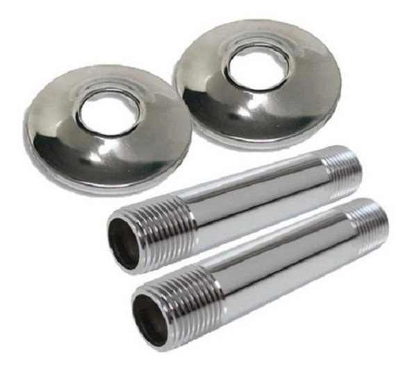 Juego De Niples 1/2 X 8cm  Y Rosetas De Acero Inoxidable 0