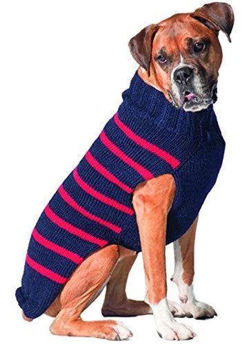 Sueter De Alpaca A Rayas Rojo Marino Para Perro 0