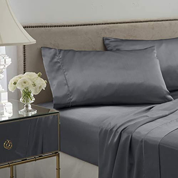 Seduction 1s47339 Juego De Sábanas Satinadas Twin, Gris Plat 1