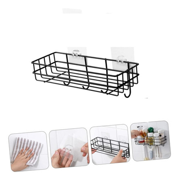 Canasto Organizador Adhesivo Metal Cocina Baño Con Ganchos 0