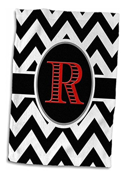Toalla De Mano 3d Rose Black And White Chevron Monogram Red 0