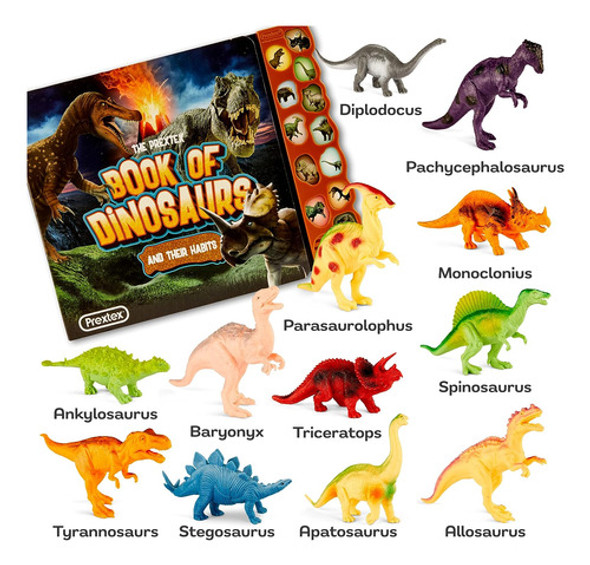 Juguete De Dinosaurios Para Niños Con 12 Figuras Y Libro Son 1