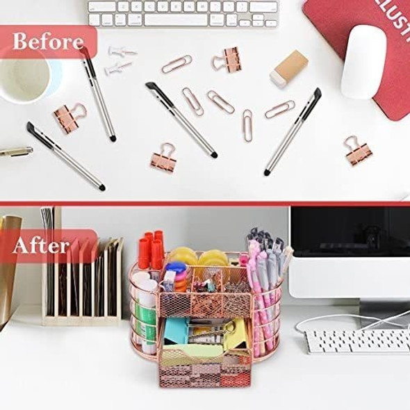 Organizador De Escritorio 9div.+ 72accesorios Metal Oro Rosa 1