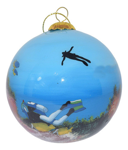 Adorno De Navidad De Vidrio Pintado A Mano - Scuba Divers Fl 1