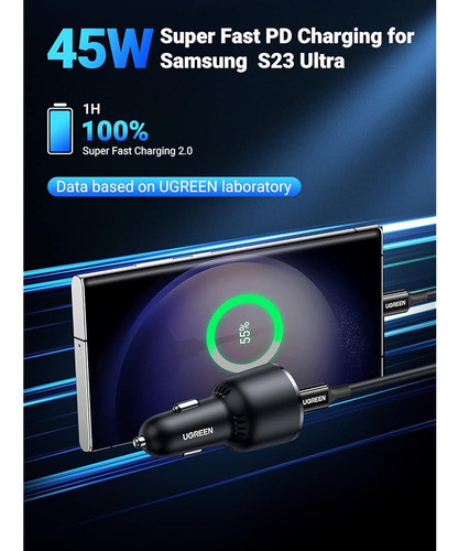 Adaptador De Cargador De Coche Ugreen 63w Usb C, Pps 45w Sup 1