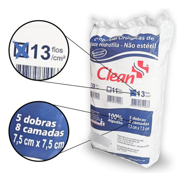 Compressa Gaze 13 Fios Não Estéril Fortclean - 2 Uni C/ 240g 1