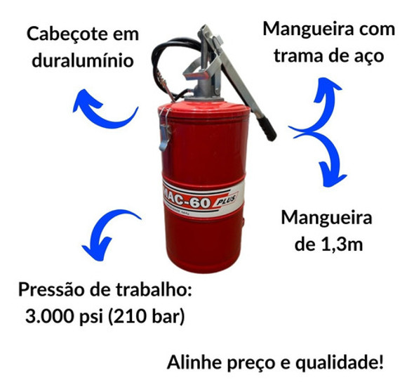 Bomba Manual De Graxa Mac 60 - 14kg Com Mangueira 1,30m 1