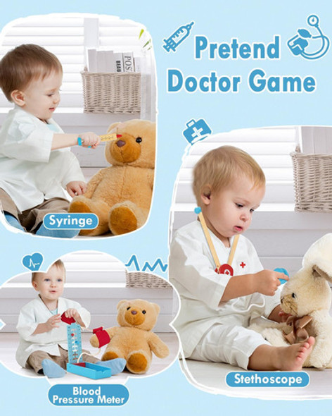 Juego De Médico De Madera Para Niños Con Estetoscopio 1