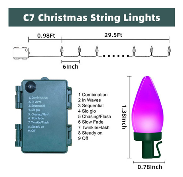 Anycosy Luces De Navidad, 29.5 Pies, 60 Luces Led C7, Funcio 1