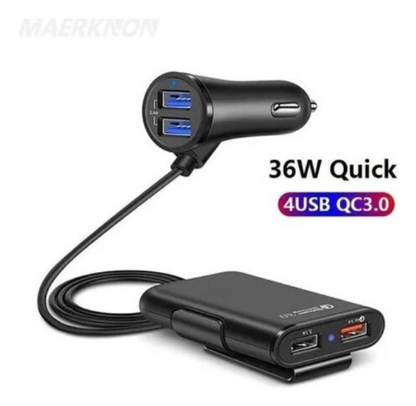 Cargador De Auto O Moto 4 Puertos Usb Qc 3.0 8 Ma 36 W 1.8 M 1