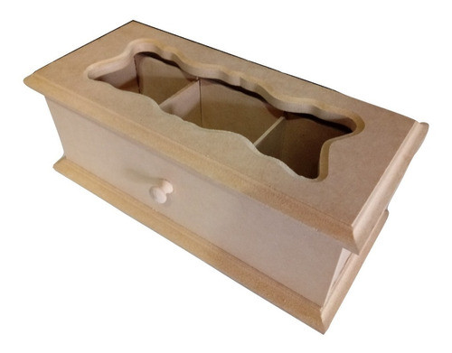 Caja De Te En Fibrofacil 3 Divisiones Vidriadas Y Con Cajon 0